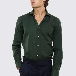 Camicia Uomo verde bottiglia slim fit in cotone 100% Collo semi francese tinta unita sartoriale