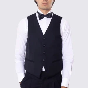 Gilet uomo monopetto nero da cerimonia in fresco lana super 130’s Vitale Barberis Canonico regular fit con tasche a filo e gancio regolatore sul retro