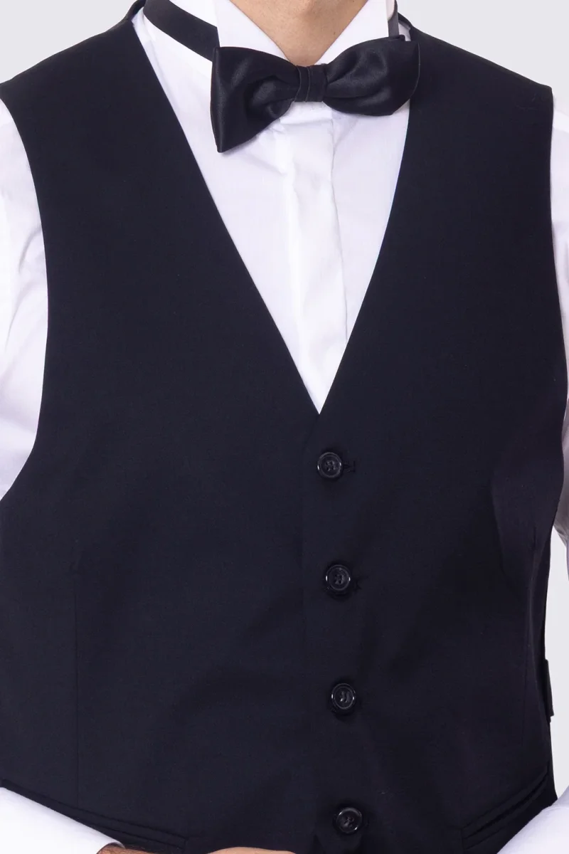 Gilet uomo monopetto nero da cerimonia in fresco lana super 130’s Vitale Barberis Canonico regular fit con tasche a filo e gancio regolatore sul retro - immagine 5