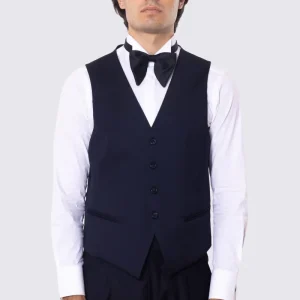 Gilet uomo monopetto blu da cerimonia in fresco lana super 130’s Vitale Barberis Canonico regular fit con tasche a filo e gancio regolatore sul retro