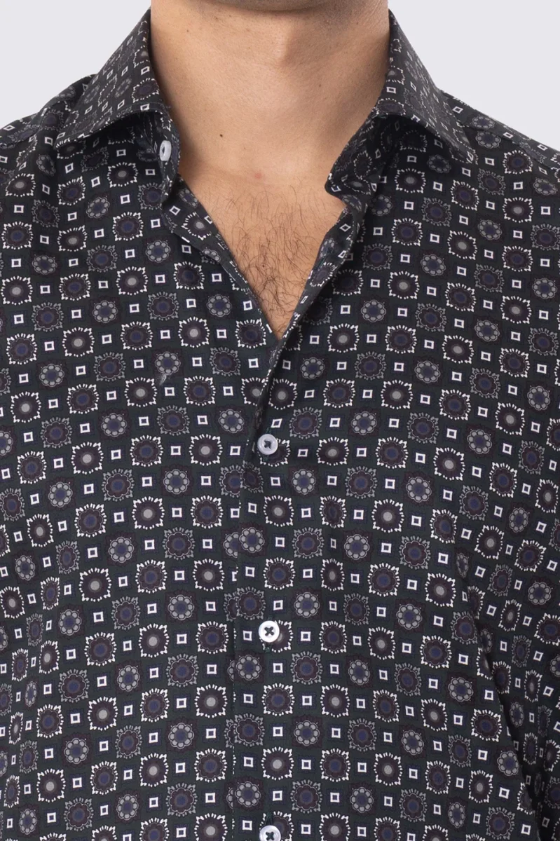 Camicia Uomo verde fantasia multicolor slim fit in cotone 100% Collo semi francese sartoriale - immagine 5