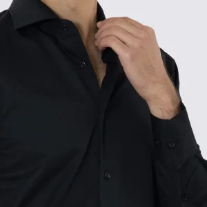Camicia Uomo nera Regular fit in cotone 100% Collo semi francese tinta unita sartoriale
