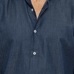 Camicia Uomo denim Regular fit 100% cotone Collo semi francese polso smussato bottoni bianchi effetto madreperla