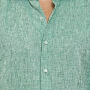 Camicia Verde in Lino 100% made in italy da uomo collo semi francese morbido Regular fit effetto melange mileta tessuti
