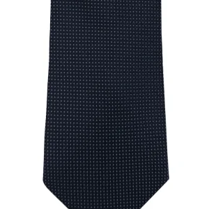 Cravatta uomo 8cm blu fantasia pois bianchi effetto seta.