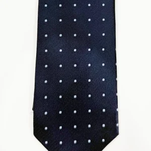 Cravatta uomo 8cm blu fantasia pois celesti effetto seta.