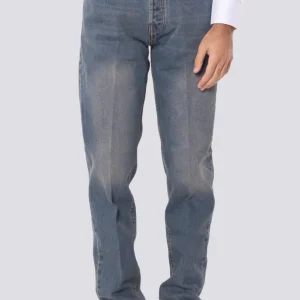 Jeans da uomo con sabbiature beige modello 5 tasche con vestibilità regular