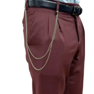 Catena per gilet giacca o pantaloni in acciaio grigio e punti luce nelle estremità chiusura spilla