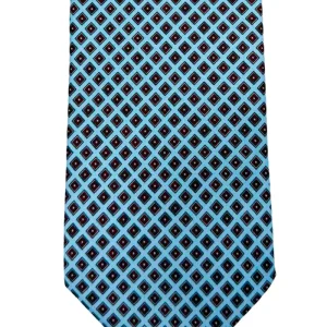 Cravatta uomo azzurra 9cm fantasia in pura seta cucita a mano