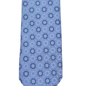 Cravatta uomo azzurra 9cm fantasia in pura seta cucita a mano