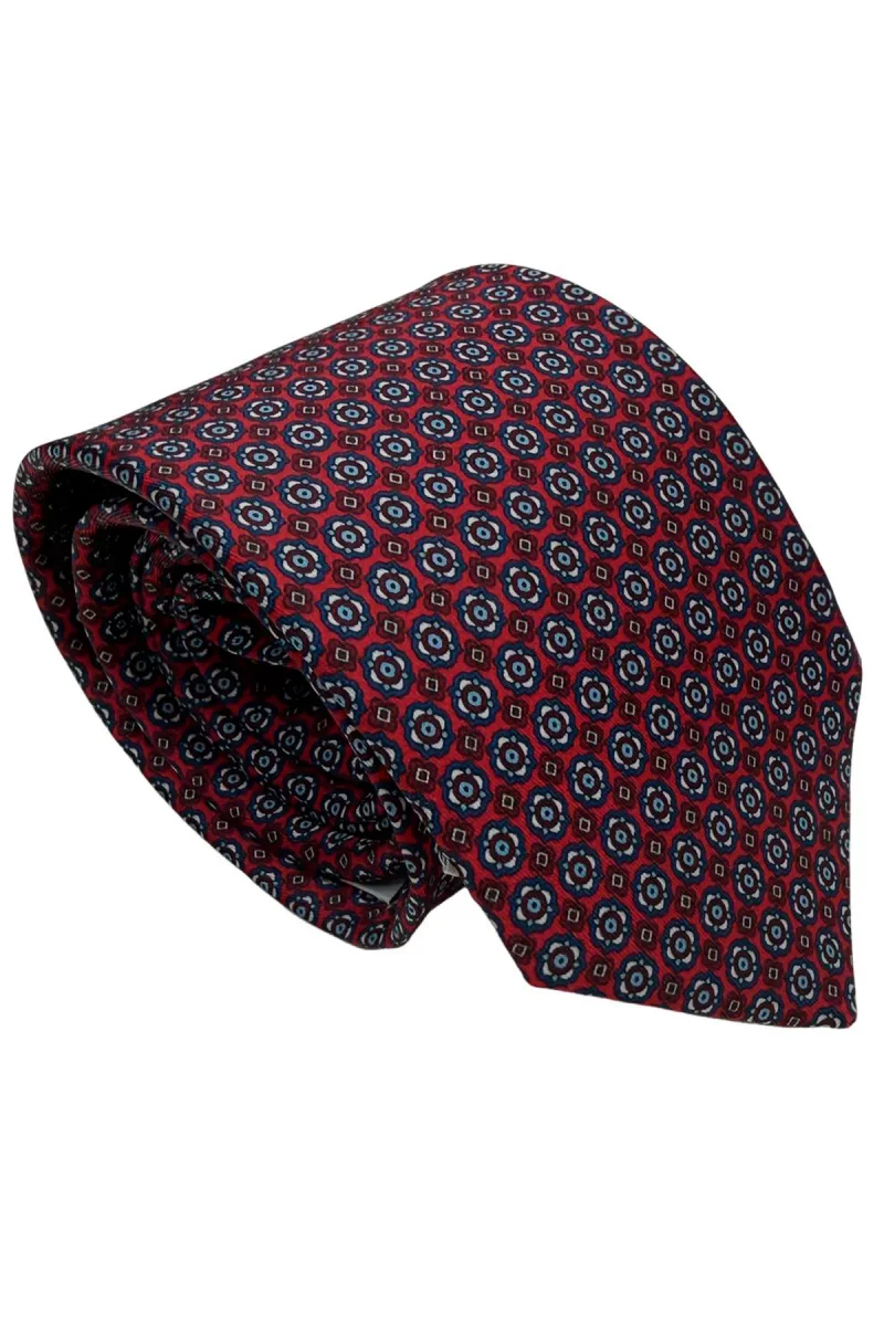 Cravatta uomo Bordeaux 9cm fantasia in pura seta cucita a mano - immagine 3
