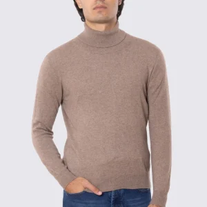 Dolcevita Tortora 100% cashmere a tubolare tinta unita con elastici sulle maniche e sul fondo Finezza 12.