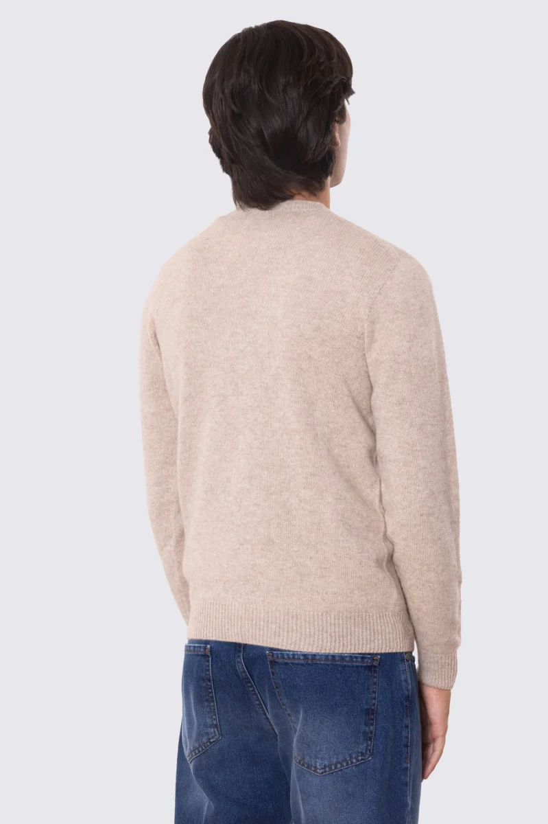 Maglione girocollo Beige 100% cashmere a tubolare tinta unita con elastici sulle maniche e sul fondo Finezza 12 - immagine 4