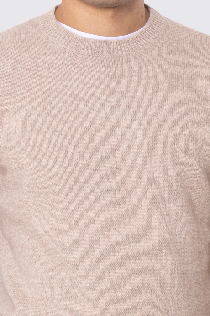 Maglione girocollo Beige 100% cashmere a tubolare tinta unita con elastici sulle maniche e sul fondo Finezza 12 - immagine 5