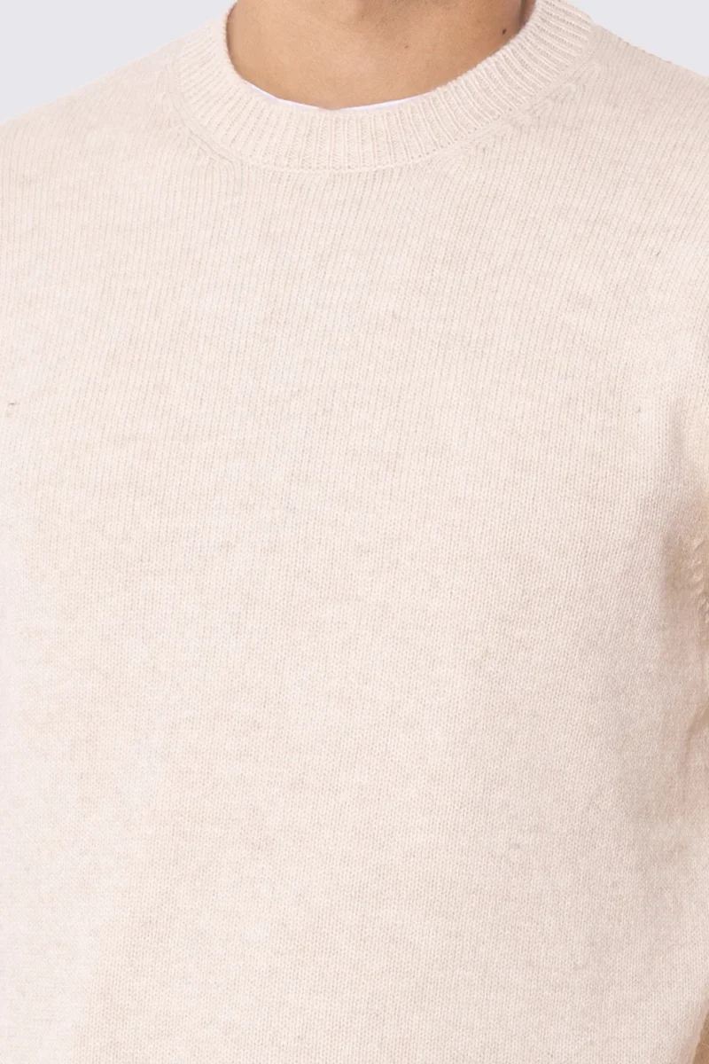 Maglione girocollo Beige Chiaro 100% cashmere a tubolare tinta unita con elastici sulle maniche e sul fondo Finezza 12 - immagine 5