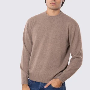 Maglione girocollo Tortora 100% cashmere a tubolare tinta unita con elastici sulle maniche e sul fondo Finezza 12