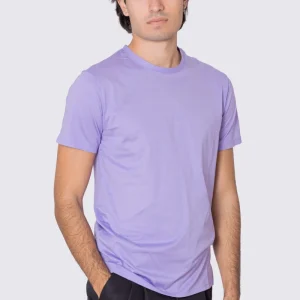 T-shirt da uomo filo di scozia glicine 100% cotone slim fit tinta unita Made In Italy..