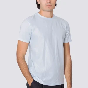 T-shirt da uomo filo di scozia celeste chiaro 100% cotone slim fit tinta unita Made In Italy