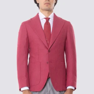 Giacca Monopetto color fragola da Uomo in Lana flanella Holland & Sherry Rever classico 10cm Tasche a toppe