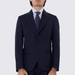 Abito uomo Monopetto blu notte fresco lana super 110’s Tessuti in esclusiva Sartoria Carillo completamente sfoderato con Rever a lancia e tasche a filetto