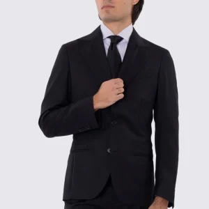 Abito uomo Monopetto nero fresco lana super 110’s Tessuti in esclusiva Sartoria Carillo completamente sfoderato con Rever a lancia e tasche a filetto