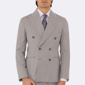 Abito uomo Doppiopetto grigio chiaro fresco lana super 110’s Tessuti in esclusiva Sartoria Carillo completamente sfoderato con Rever a lancia e tasche a filetto