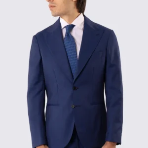 Abito uomo Monopetto blu Solaro fresco lana super 110’s Tessuti in esclusiva Sartoria Carillo completamente sfoderato con Rever a lancia e tasche a filetto