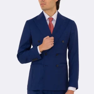 Abito uomo Doppiopetto blu Solaro fresco lana super 110’s Tessuti in esclusiva Sartoria Carillo completamente sfoderato con Rever a lancia e tasche a filetto
