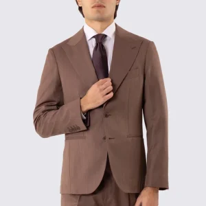 Abito uomo Monopetto Marrone Solaro fresco lana super 110’s Tessuti in esclusiva Sartoria Carillo completamente sfoderato con Rever a lancia e tasche a filetto