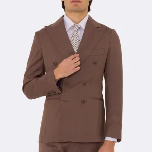 Abito uomo Doppiopetto Marrone Solaro fresco lana super 110’s Tessuti in esclusiva Sartoria Carillo completamente sfoderato con Rever a lancia e tasche a filetto