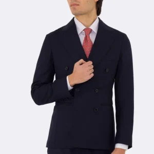 Abito uomo Doppiopetto Blu spigato fresco lana super 150’s Tessuti in esclusiva Sartoria Carillo completamente sfoderato con Rever a lancia e tasche a filetto