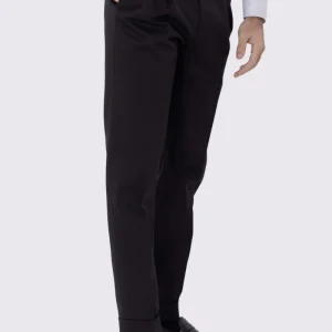 Pantalone uomo Nero vita alta con doppia pinces tasca america in cotone 290gr invernale risvolto 5cm made in italy