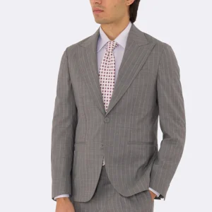 Abito uomo Monopetto Grigio gessato fresco lana super 130’s double twisted Tessuti Aristo Napoli completamente sfoderato con Rever a lancia e tasche a filetto