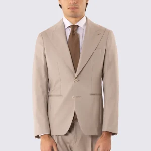 Abito uomo monopetto beige fresco lana super 130’s TessutiVitale Barberis Canonico completamente sfoderato con Rever a lancia e tasche a filetto