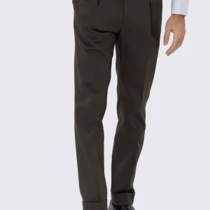 Pantalone uomo Verde militare vita alta con fibbie laterali e doppia pinces tasca america in cotone 290gr invernale risvolto 5cm made in italy