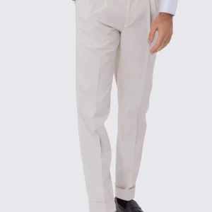 Pantalone uomo Panna vita alta con fibbie laterali e doppia pinces tasca america in lana flanella mista 290gr invernale risvolto 5cm made in italy
