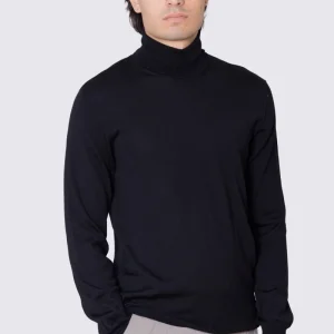 Dolcevita Nero in lana merinos 100% costruzione tubolare senza cuciture rifinito a mano tinta unita con elastici sulle maniche e sul fondo Finezza 12