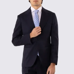 Abito uomo Monopetto blu notte fresco lana super 110’s Tessuti in esclusiva Sartoria Carillo completamente sfoderato con Rever a lancia e tasche a filetto