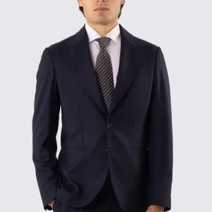 Abito uomo Monopetto Blu spigato fresco lana super 150’s Tessuti in esclusiva Sartoria Carillo completamente sfoderato con Rever a lancia e tasche a filetto