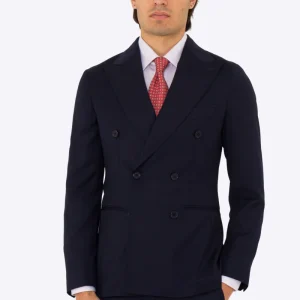 Abito uomo Doppiopetto blu notte fresco lana super 110’s Tessuti in esclusiva Sartoria Carillo completamente sfoderato con Rever a lancia e tasche a filetto..