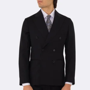 Abito uomo Doppiopetto nero fresco lana super 110’s Tessuti in esclusiva Sartoria Carillo completamente sfoderato con Rever a lancia e tasche a filetto