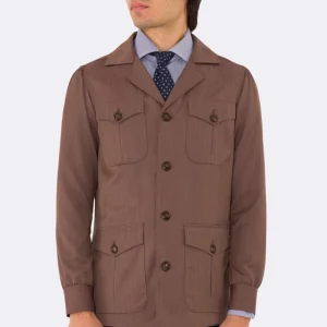 Sahariana  solaro Moro fresco lana Sartoria Carillo tessuti super 110’s con tasche a toppa con pattina e soffietto e polso camicia