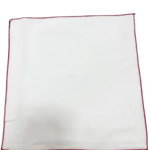 Pochette uomo bianca tinta unita con bordino bordeaux in cotone 100%