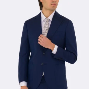Abito uomo semi intelato blu spigato monopetto in fresco lana super 130’s Fordam tessuti Rever a classico 9cm