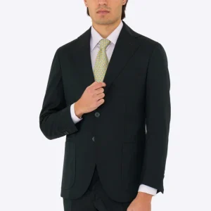 Abito uomo semi intelato Verde spigato monopetto in fresco lana super 130’s Fordam tessuti Rever a classico 9cm