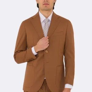 Abito uomo semi intelato coccio spigato monopetto in fresco lana super 130’s Fordam tessuti Rever a classico 9cm