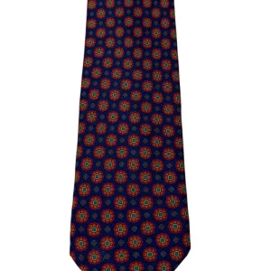 Cravatta uomo blu fantasia in pura seta cucita a mano lavorazione 3 pieghe 9cm .