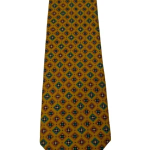 Cravatta uomo senape fantasia in pura seta cucita a mano lavorazione 3 pieghe 9cm .