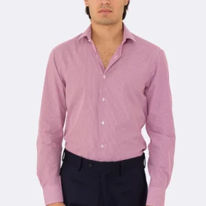 Camicia rossa mille righe slim Fit uomo 100% cotone popeline collo semi francese Tessuti Twill