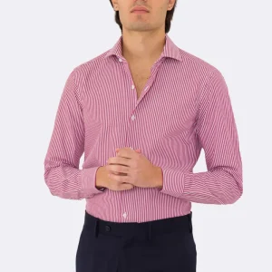 Camicia rossa a righe medie slim Fit uomo 100% cotone popeline collo semi francese Tessuti Twill